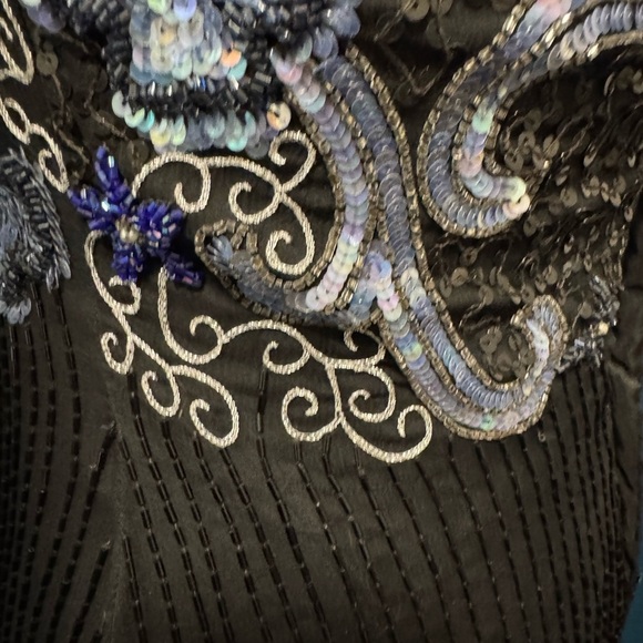 Scala Vintage 90's Beaded Silk Black and Blue Full Length Gown Size M. - Picture 13 of 13